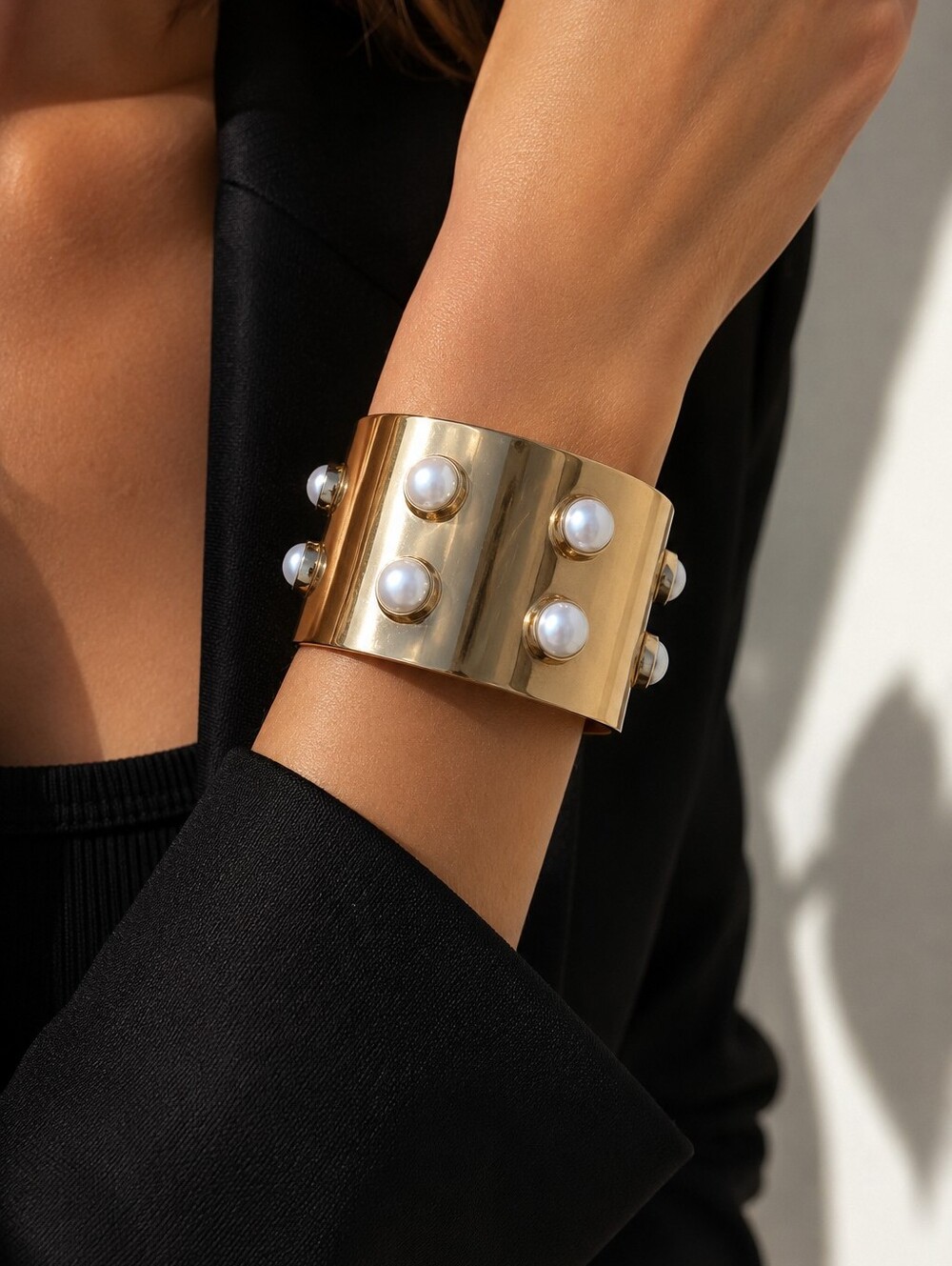 BaubleBar x Olivia Palermo Gold Pearl Stud Statement Cuff Bracelet